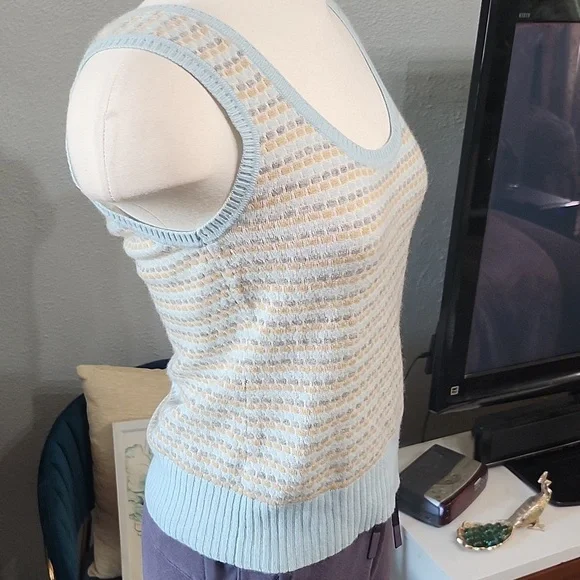 Juicy Couture 100% Cashmere Sweater Vest Ribbed Cream,Blue, Tan Knit Sleeveless - Picture 2 of 10